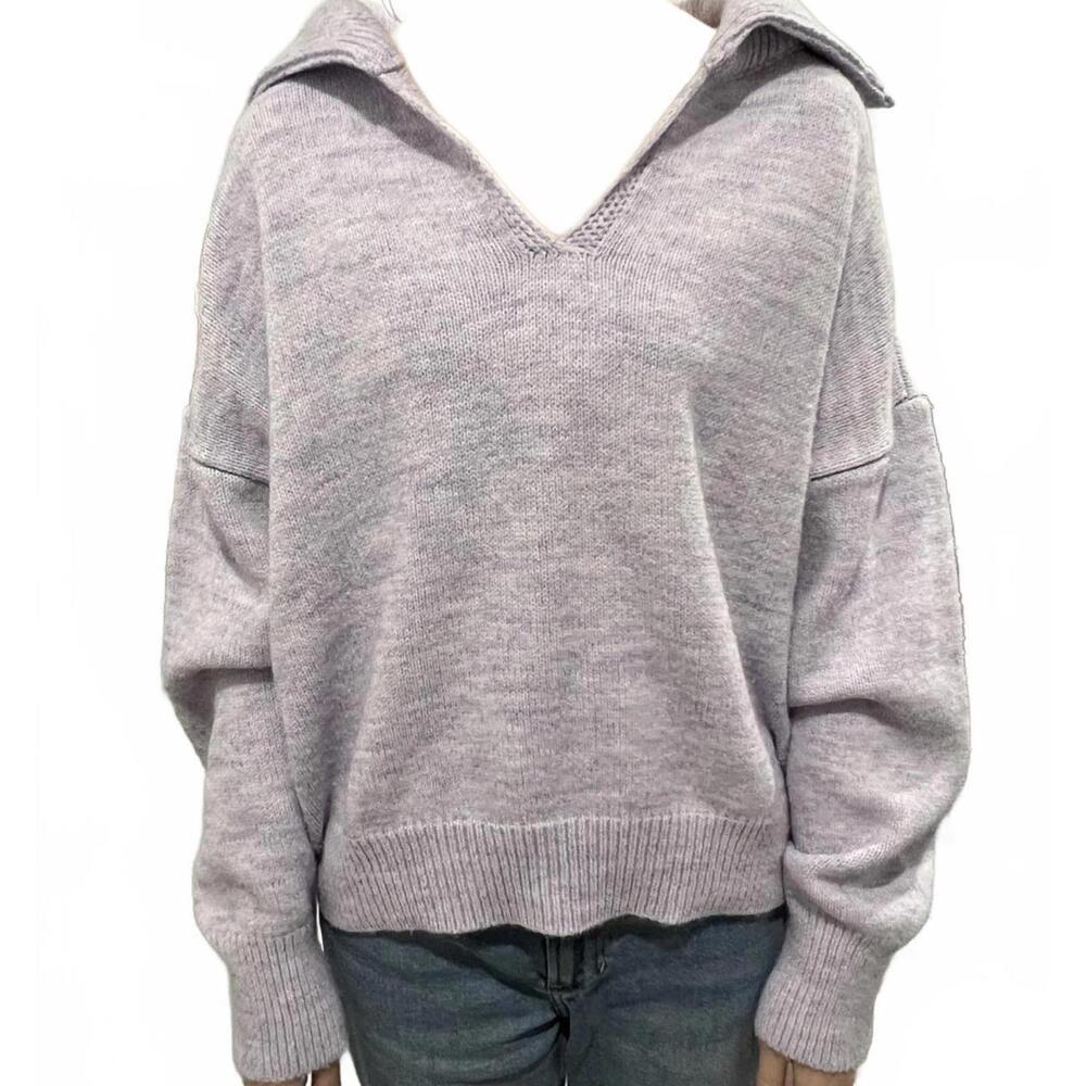 Topshop, Women's Light Lavender Knit Sweater with Collar, Size 4-6
